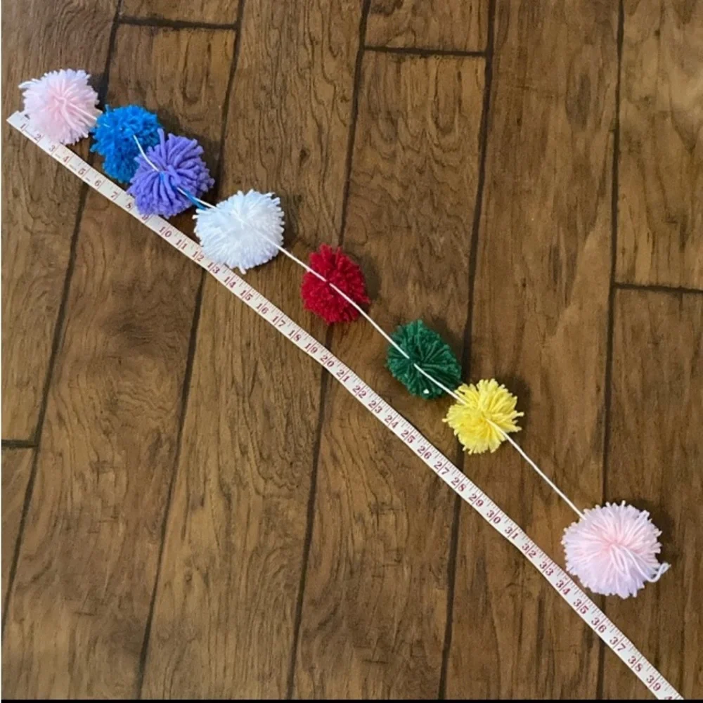 Handmade Pompom garland strands yarn balls Colorful decorations x4